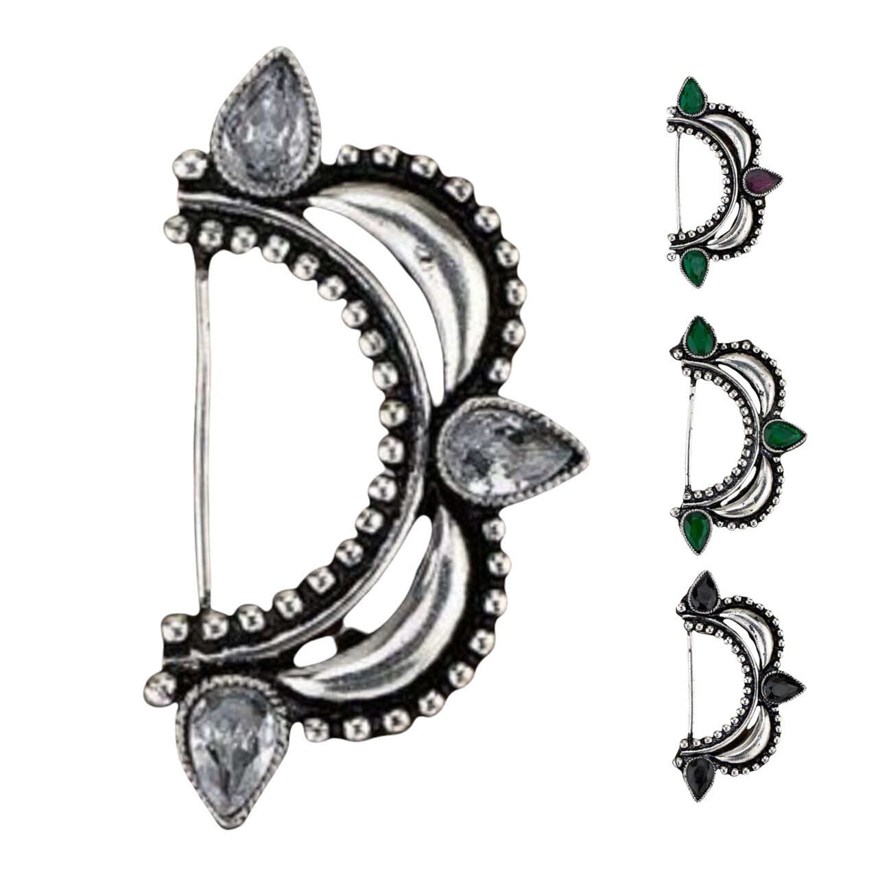 Clip On Nath Indo Western German Silver Marathi Nath Nose Pin